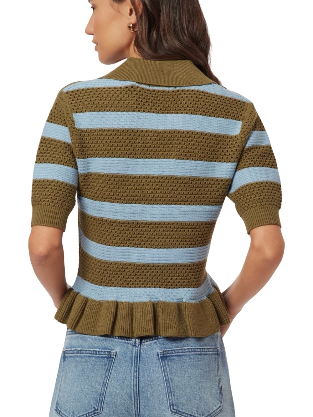 NWT Scotch & Soda Pointelle Peplum Sweater Green Moss Cerulean XS - Picture 2 of 16